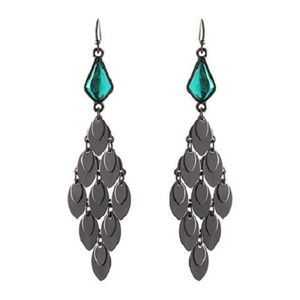 *EARRINGS Green & Gray Teardrop Chandelier Final $